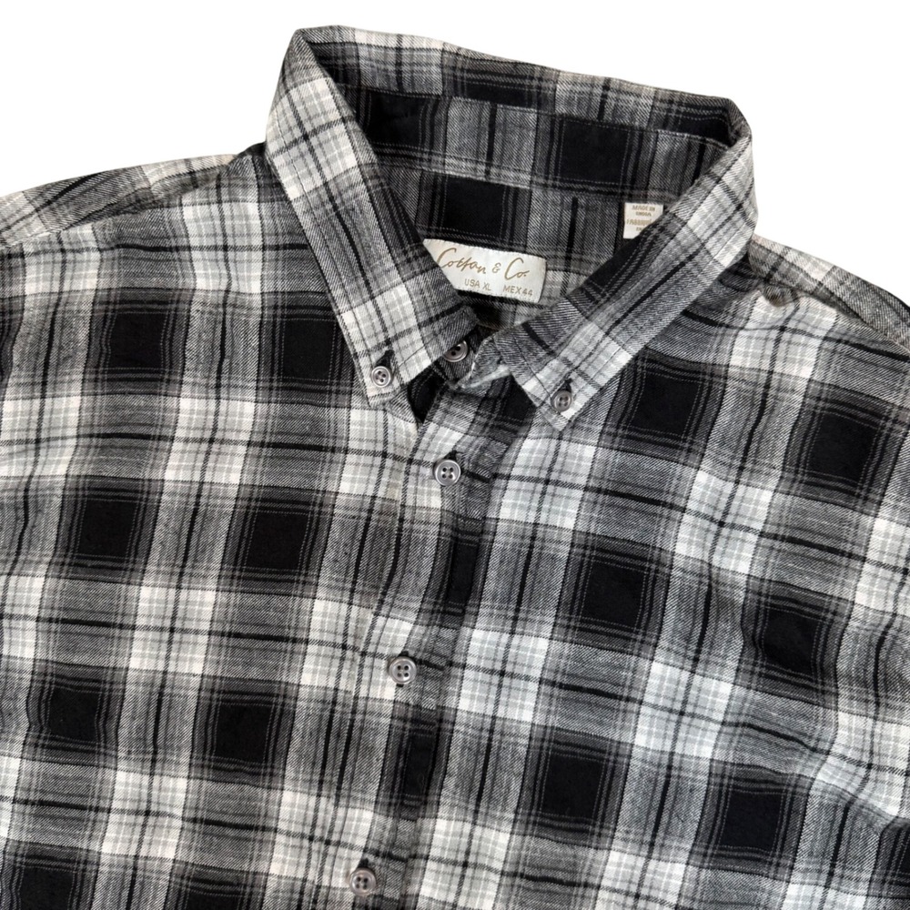 Cotton & Co. Men's XL‎ Black White Gray Plaid Button Down Shirt